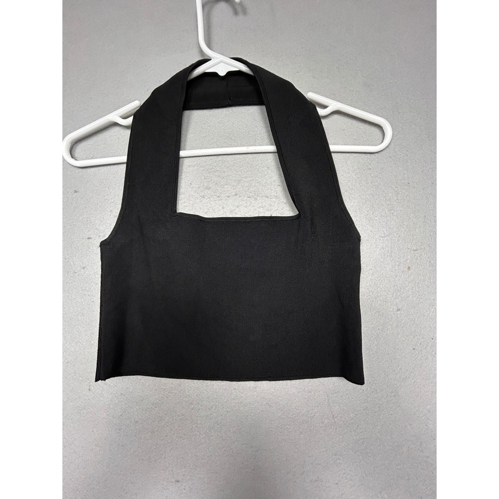 Zara Halter Top Ribbed Knit Black Small Womens